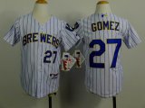 youth Milwaukee Brewers Carlos Gomez 27 white blue stripe mlb Jersey