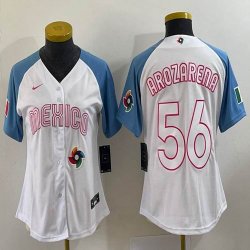 Women 2023 World Cup Mexico #56 Randy Arozarena white skyblue majestic baseball jerseys 10