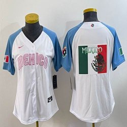 Women 2023 World Cup Mexico blank white skyblue majestic baseball jerseys 12