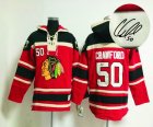 Chicago Blackhawks Corey Crawford 50 Red hockey Hooded -Signature