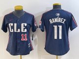 Women Nike Cleveland Indians #11 Jose Ramirez blue majestic baseball jersey-BD 01