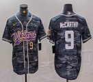 Minnesota Vikings #9 J.J. McCarthy gray camo baseball jersey Joint Name 01