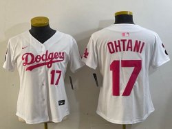 Women Nike Los Angeles Dodgers #17 Shohei Ohtani white pink MLB baseball Jersey-Joint name-BD 01