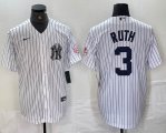 Nike New York Yankees #3 Babe Ruth white MLB baseball Jersey Joint name -BD