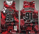 Chicago Bulls #91 Dennis Rodman red black Throwback nba basketball jerseys -XD