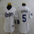 Custom Women Dodgers #5 Corey Seager Nike white Dodger World Series Champions Flexbase Authentic Collection Jersey