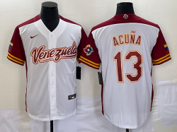 Majestic Venezuela Baseball #13 Ronald Acuña Jr. White 2023 World Baseball Classic Replica Player Jersey 07