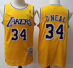 Los Angeles Lakers 34# Shaquille O\'Neal Yellow throwback nba jersey