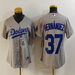 Women Nike Los Angeles Dodgers #37 Enrique Hernandez gray majestic baseball jerseys 02