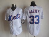 New York Mets #33 Matt Harvey White Blue Strip Majestic baseball jersey