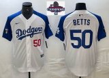 2024 World Series Champions Nike Los Angeles Dodgers #50 Mookie Betts white blue fashion majestic baseball Jersey 02