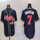 Nike Atlanta Braves Dansby Swanson dark blue majestic baseball jerseys 02