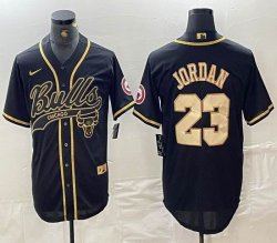 Nike Chicago Bulls #23 Michael Jordan black gold basketball jerseys Joint name-BD 03