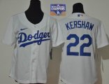 Youth Nike Los Angeles Dodgers 22 Clayton Kershaw white 2020 Dodger World Series Champions majestic mlb jersey