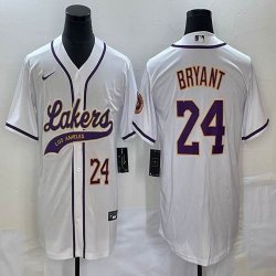 Nike Los Angeless Lakers #24 Kobe Bryant white baseball jerseys Joint name-BD