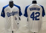 Nike Los Angeles Dodgers#42 Jackie Robinson white blue basketball baseball Jerseys 01