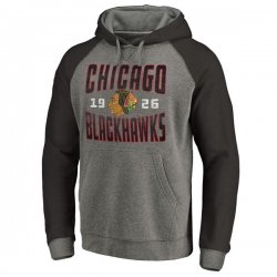 Men\'s Chicago Blackhawks Fanatics Branded Ash Timeless Collection Antique Stack Big & Tall Tri-Blend Raglan Pullover Hoodie