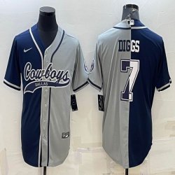 Nike Dallas Cowboys #7 Trevon Diggs gray blue split baseball jerseys Joint name-BD