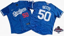 2024 World Series Champions Los Angeles Dodgers 50# Mookie Betts Flexbase Nike Royal Blue Jersey