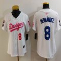 Youth Nike Los Angeles Dodgers #8 Enrique Hernandez white pink fashion MLB baseball Jersey-Joint name-BD 01