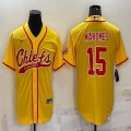 Nike Kansas City Chiefs #15 Patrick Mahomes yellow baseball jerseys Joint name-BD