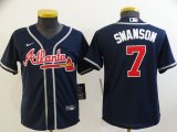 Youth Nike Atlanta Braves #7 Dansby Swanson blue majestic baseball jersey