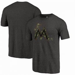 Men\'s Miami Marlins Fanatics Branded Black 2018 Memorial Day Camo Prestige Tri-Blend T-Shirt