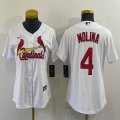 Women St.Louis Cardinals 4# Yadier Molina white Majestic baseball Jerseys