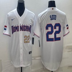 2023 World Cup Dominican Republic\'s #22 Juan Soto white majestic baseball jerseys 03