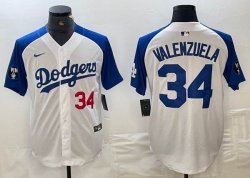 Nike Los Angeles Dodgers #34 Fernando Valenzuela white blue fashion majestic baseball Jersey 01