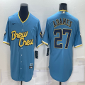 Nike Milwaukee Brewers #27 Willy Adames skyblue majestic baseball Jersey city version