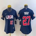 Women 2023 World Cup #27 Mike Trout blue USA majestic baseball jerseys 01