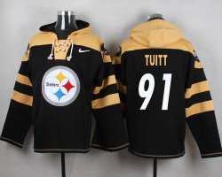 Custom Pittsburgh Steelers #91 Tuitt black yellow nfl Hooded Sweatshirt