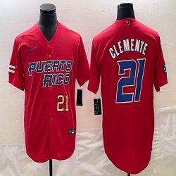 Puerto Rico Baseball #21 Roberto Clemente red 2023 World Baseball Classic Replica Player Jersey 03