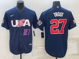 2023 World Cup #27 Mike Trout blue USA majestic baseball jerseys 01