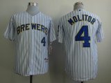 Milwankee Brewers Paul Molitor 4# throwback white blue stripe jersey