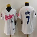 Youth Nike Los Angeles Dodgers #7 Julio Urias white pink fashion MLB baseball Jersey-Joint name-BD 02