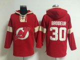 New Jersey Devils #30 Martin Brodeur Red Ice Hockey Hooded Sweatshirt