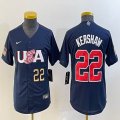 Women 2023 World Cup #22 Clayton Kershaw blue USA majestic baseball jerseys 07