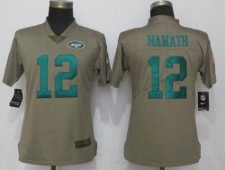 Women New York Jets 12 Namath Olive Salute To Service Elite Jerse