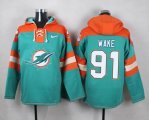 Custom Miami Dolphins #91 Wake light green orange nfl Hooded Sweatshirt