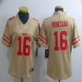 Nike 49ers #16 Joe Montana yellow women Limited Jersey Inverted version