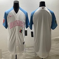 2023 World Cup Mexico blank white skyblue majestic baseball jerseys 09