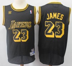 Nike Los Angeles Lakers #23 LeBron James throwback black basketball jersey-S8