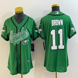 Women Philadelphia Eagles 11# A.J. Brown green baseball jerseys Joint name-BD 01