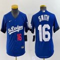 Women Los Angeles Dodgers #16 Will Smith blue majestic baseball Jersey city version