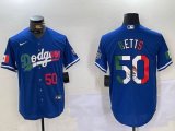 Nike Los Angeles Dodgers #50 Mookie Betts blue green white red majestic baseball Jersey -BD 01