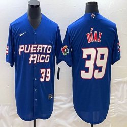 Puerto Rico Baseball #39 Edwin Diaz blue 2023 World Baseball Classic Replica Player Jersey 04