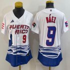 Women Puerto Rico #9 Baseball Javier Báez White 2023 World Baseball Classic Replica Player Jersey 03