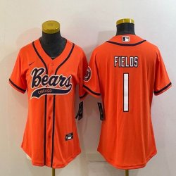 Youth Nike Chicago Bears #1 Justin Fields orange baseball jerseys Joint name-BD